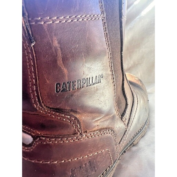 Caterpillar Pelton Leather Brown Safety‎ Boots Men\'s 12 CAT Work Gusset Pull On main image 2